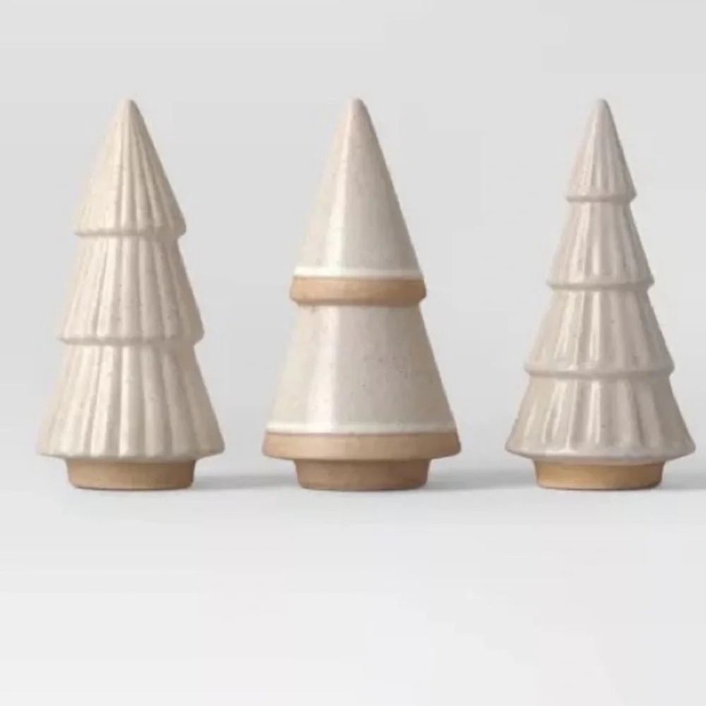 3-Piece Ceramic Christmas Tree Figurine Set from Wondershop NIB